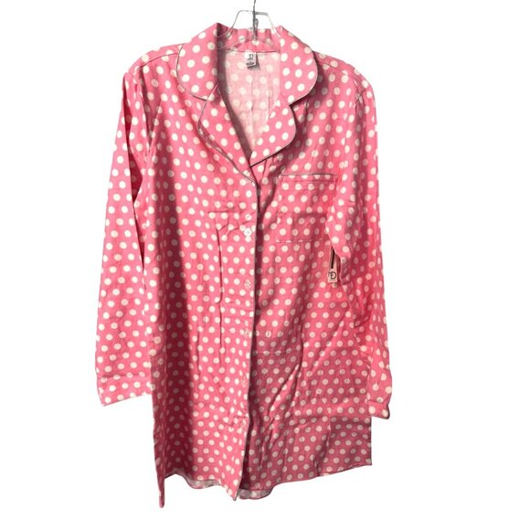 New Directions Intimates Pink & White Polka Dot Long Sleeve Button-Up Pajama Sle - Picture 3 of 13